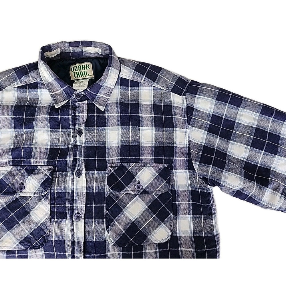Ozark Trail Men's Large Quilted Heavy Flannel Plaid Button Long Sleeve Shirt